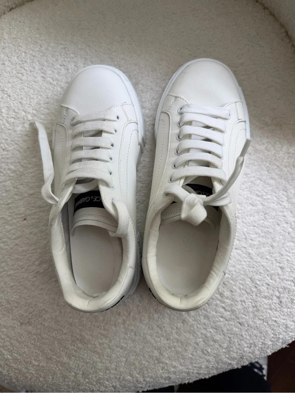 Dolce & Gabbana White Leather Low-Top Sneakers with Logo Trim
